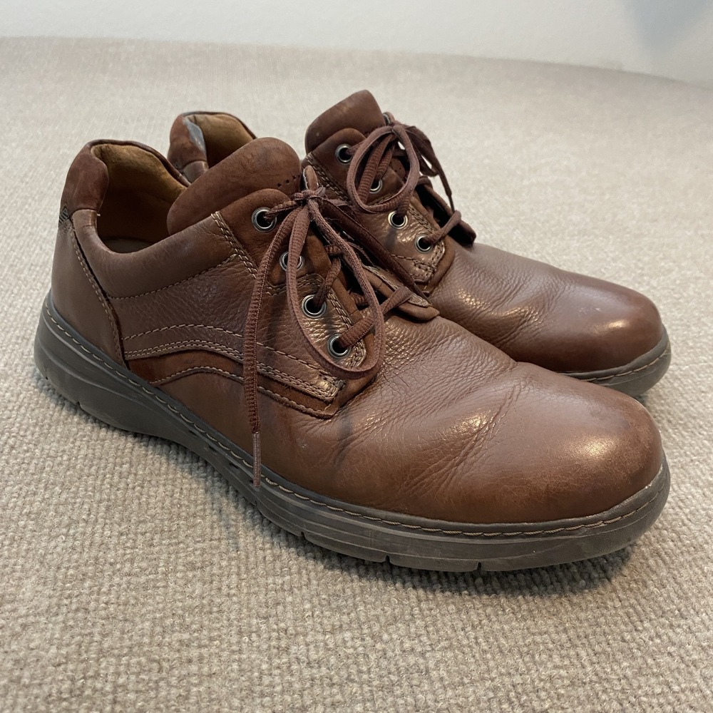 Clarks Shoes Mens Size 12 Brown Leather Lace Up Unstructured Sneakers Comfort